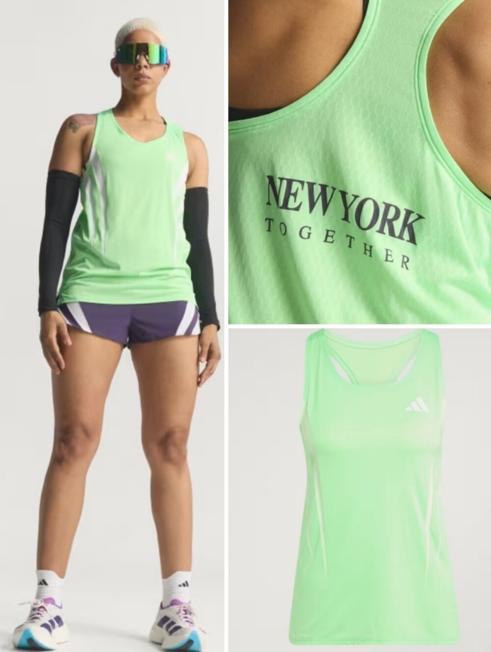 adidas Adicool NYC Running Singlet Racerback, Lime Green NEW YORK TOGETHER